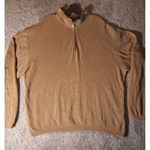 Greg Norman Mens XXL Camel Ribbed Sweater 1/4 Zip Pockets Fall Work Vintage 90s